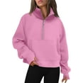 thumbnail image 1 of Womens Sweatshirts Half Zip Cropped Pullover Fleece Quarter Zipper Hoodies Fall outfits Clothes Thumb Hole, 1 of 13