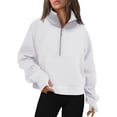thumbnail image 1 of Womens Sweatshirts Half Zip Cropped Pullover Fleece Quarter Zipper Hoodies Fall outfits Clothes Thumb Hole, 1 of 11
