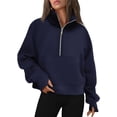 thumbnail image 1 of Womens Sweatshirts Half Zip Cropped Pullover Fleece Quarter Zipper Hoodies Fall outfits Clothes Thumb Hole, 1 of 11