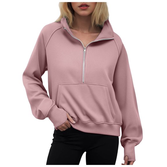 Womens Sweatshirts Half Zip Cropped Pullover Quarter Zipper Hoodies 2025 Fall Fashion Outfits Clothes (Light Purple,L)