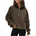 thumbnail image 1 of Womens Sweatshirts Half Zip Cropped Pullover Quarter Zipper Solid Color Fall Fashion Tunic Tops Outfits, 1 of 3