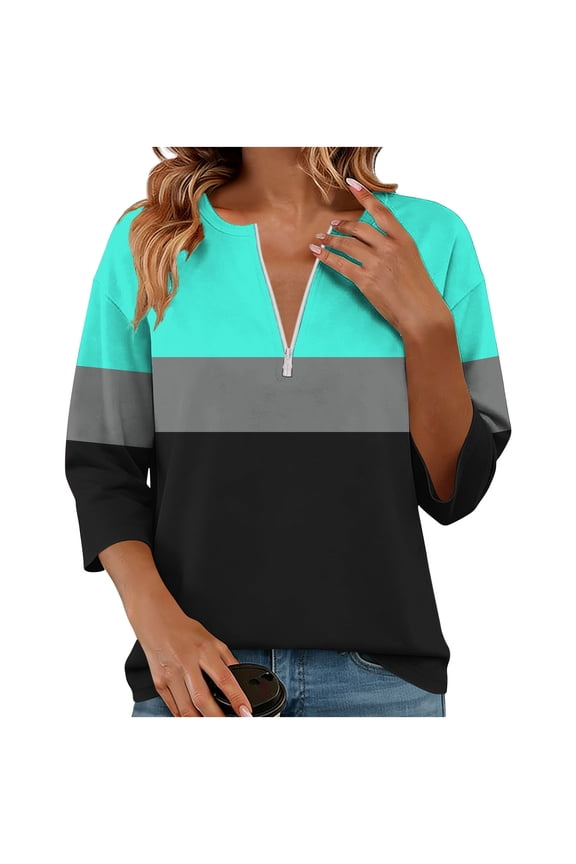 Womens Sweatshirts Half Zip Fleece Pullover Tops Color Block Quarter Zipper Hoodies Fall Winter Clothes