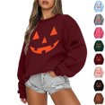 thumbnail image 1 of Womens Sweatshirts Halloween Classic Punpkin Face Print Sweatshirt Fall Long Sleeve Pullover Tops (Brick Red L), 1 of 4