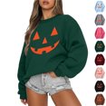 thumbnail image 1 of Womens Sweatshirts Halloween Classic Punpkin Face Print Sweatshirt Fall Long Sleeve Pullover Tops (Dark Green XXL), 1 of 4