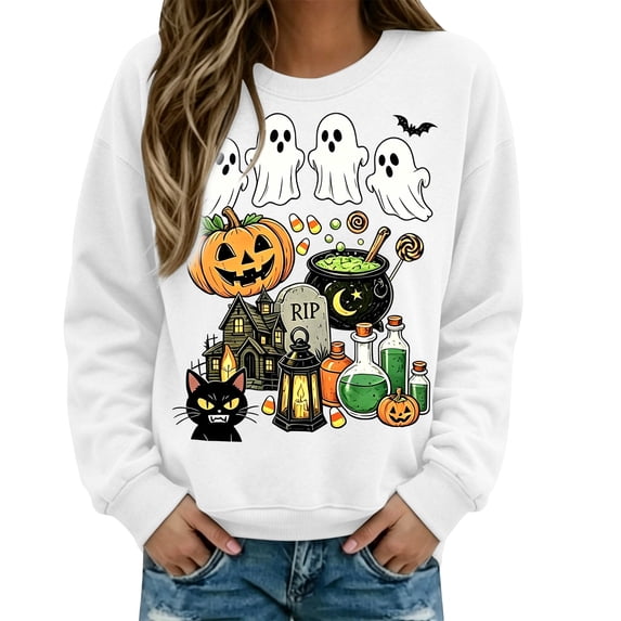 Womens Sweatshirts Halloween Ghost Sweatshirts Oversized Sweater Casual Sweaters Cute Sweaters Trendy Sweaters Pullover Sweaters Spooky Season Sweatshirt Cute Halloween Outfits
