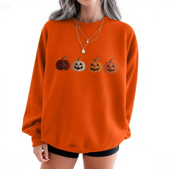 Womens Sweatshirts Halloween Printed Round Neck Long Sleeved Sweatshirts,Tops for Women Orange