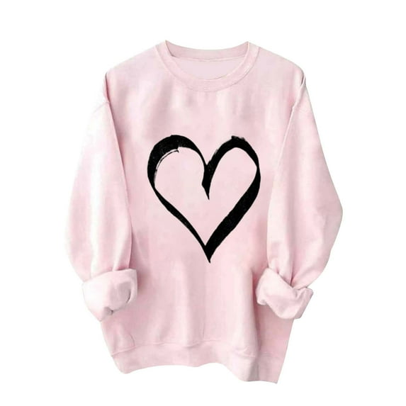 Enjoytime Valentine's Day Womens Sweatshirts Heart Graphic Print Long Sleeve Sweatshirt Tops Pullover Comfy Lounge Dailywear Womens Shirt Clothes