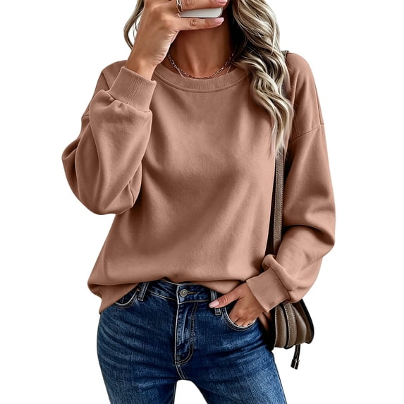Womens Sweatshirts No Hood Oversized Crewneck Pullover Long Sleeve Tops | Fall Sweatshirts For Women 2026 Crew Neck Hoodie Pullover Fleece Plain Comfy Cozy Casual Travel Clothes,XL