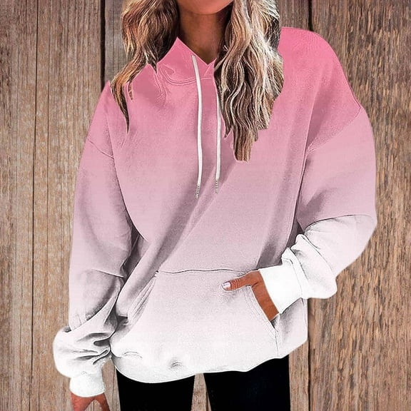 Womens Sweatshirts Hooded Gradient Printed Pocket Drawstring Cover Sweatshirts,Tops for Women Pink