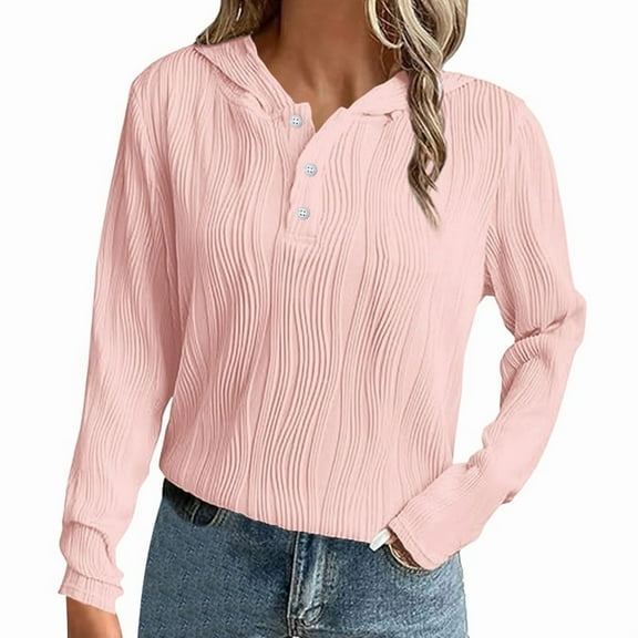 Womens Sweatshirts Hoodies Casual Loose Long Sleeve V Neck Button Down Shirts Tops Pullover Fall Clothes Outfits Pink XL