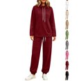 thumbnail image 1 of Womens Sweatshirts Hoodies Dqueduo Women's Two Piece High Neck Sports Suit Long Sleeve Drawstring And Jogger Pants Casual Pocket Set, Sizes S-XXL, 1 of 10
