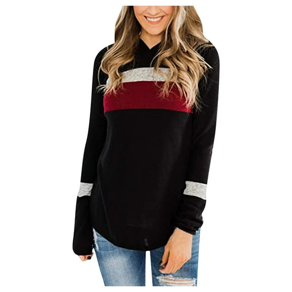 Womens Sweatshirts Hoodies Loose Fit Color Block Long Sleeve Thumb Hole Casual Hoody Stretchy Lightweight Longline Hooded Pullover Tops Basic Fall Sweatshirt Running Hoodie