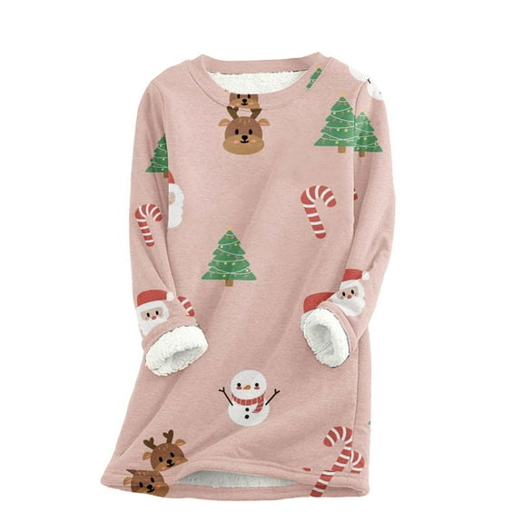 Womens Sweatshirts Hoodies Winter Fall Clothes Crewneck Long Sleeve Christmas Featured Lambswool Composite Fleece Sweatshirt | A Warm Choice Casual Pullover Sweaters