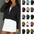 thumbnail image 1 of Womens Sweatshirts, Ladies Long Sleeve Lapel Half Zipper Solid Color Pocket Temperament Top, Black XXL, 1 of 9