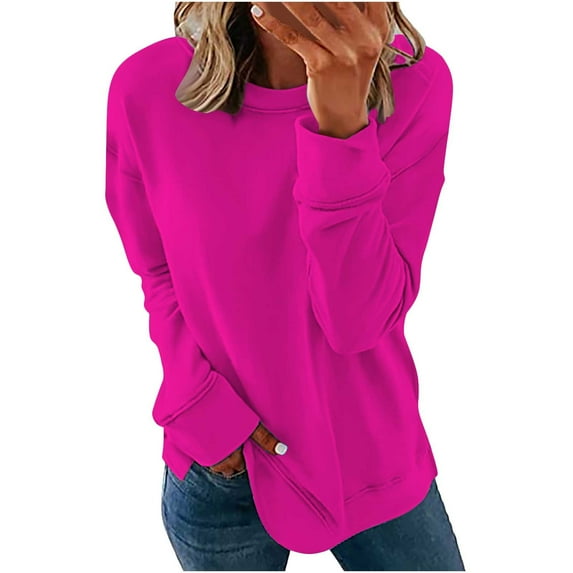 Womens Sweatshirts Long Sleeve Crewneck Comfort Fashion Autumn and Winter Jumpers Solid Color Casual Pullover Loose Fall Fashion Tops for Ladies