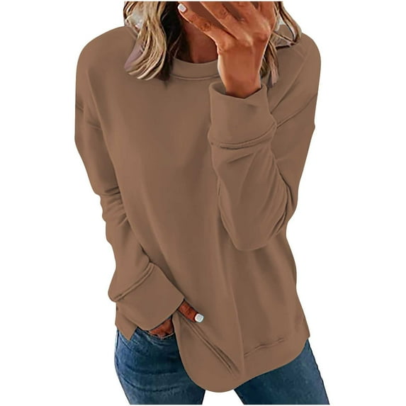 Womens Sweatshirts Long Sleeve Crewneck Comfort Fashion Autumn and Winter Jumpers Solid Color Casual Pullover Loose Fall Fashion Tops for Ladies