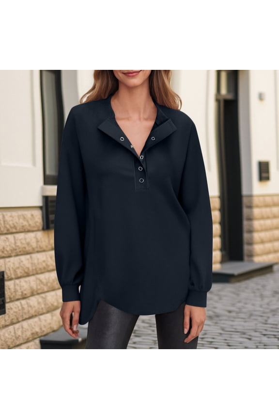 Womens Sweatshirts Long Sleeve Round Neck Buttons Sweatshirt Casual Shirts Fall Pullover Tops Black M,Sweatshirts Jacket for Women