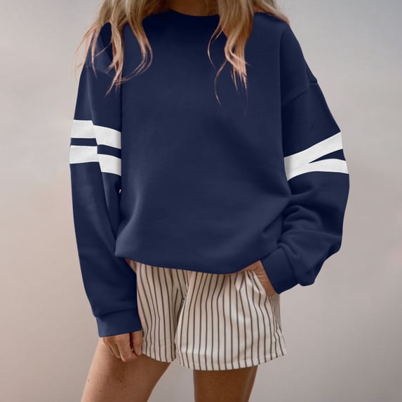 Womens Sweatshirts Long Sleeve Solid Casual Loose Hoodless Sweatshirts Navy M,Sweatshirts Jacket for Women