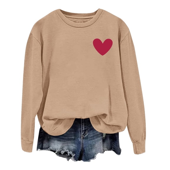 Womens Sweatshirts Lovers Heart Printed Hoodless Sweater Valentines Day Pullover
