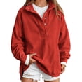 thumbnail image 1 of Womens Sweatshirts Oversized Button Collar Sweatshirt Quilted Placket Oversized Fall Outfits Relaxed Fit, Casual, Trendy, Daily Outfits Mock Neck Pullover Tops Henley Y2k Collar,Red,L, 1 of 6
