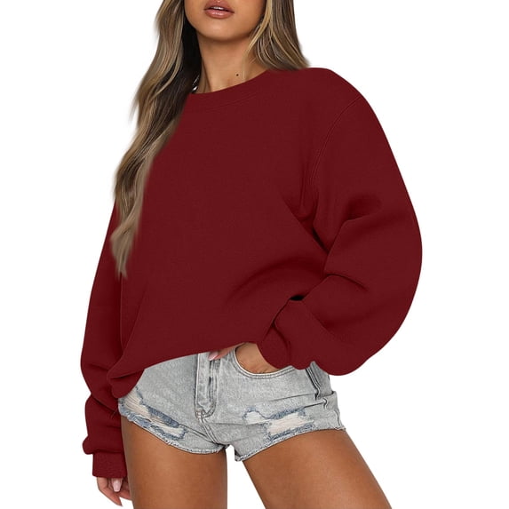 Womens Sweatshirts Oversized Crewneck Pullover Hoodies Trendy Cute Long Sleeve Drop Shoulder Sweater Tops S