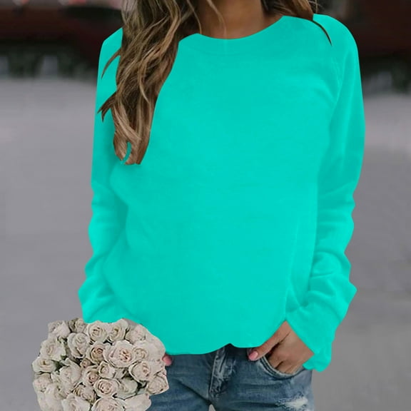 Womens Sweatshirts Plus Size Long Sleeve Round Neck Casual Sweatshirt Green 2XL