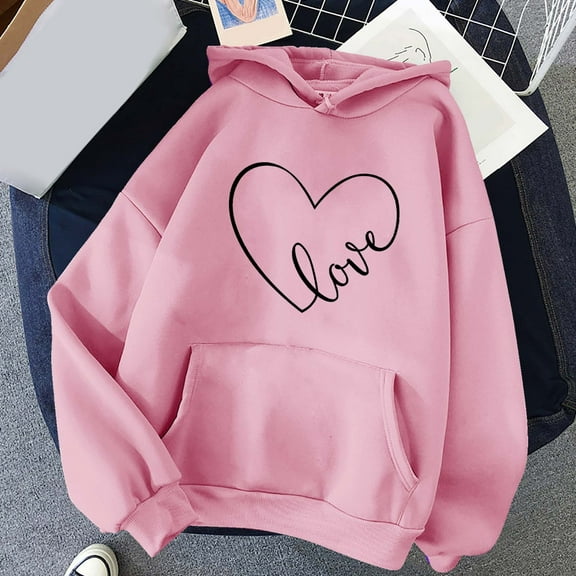Womens Sweatshirts Plus Size Winter Hoodie Pullover Long Sleeved Sweatshir Pink 2XL