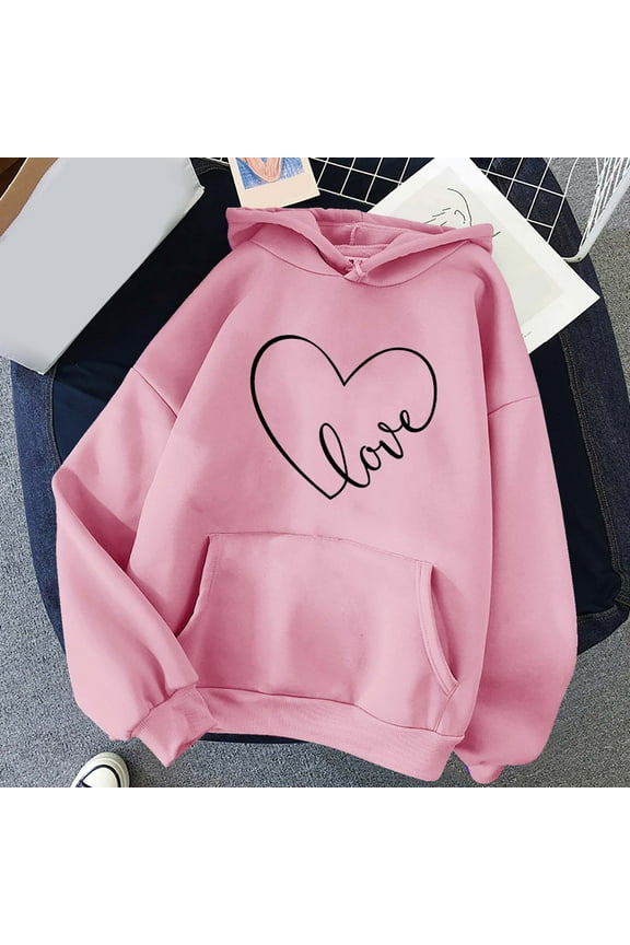 Womens Sweatshirts Plus Size Winter Hoodie Pullover Long Sleeved Sweatshir Pink 2XL