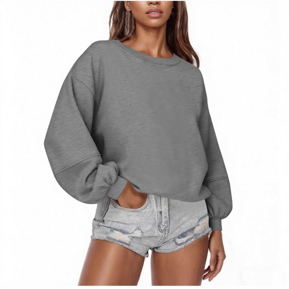Womens Sweatshirts Plus Size Solid Casual Long Sleeve Ladies Loose Hoodless Sweatshirts Blouse Pullover Outfits Winter Clothes