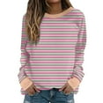 thumbnail image 1 of Womens Sweatshirts Plus Size Stripe Casual Fall Winter Hoodless Long Sleeve Round-Neck Loose Sweatshirts, 1 of 5