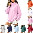 thumbnail image 1 of Womens Sweatshirts with Pocket Zaewscy Women's Solid Color Stand Collar Long Sleeve Sweatshirt With Side Slit Hem And Kangaroo Pocket Casual Pullover Top Pink XL, 1 of 9