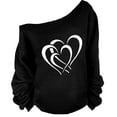 thumbnail image 1 of Womens Sweatshirts Printed Off Shoulder Slanted Shoulder Long Sleeved Loose Blouses,Tops for Women Black, 1 of 4