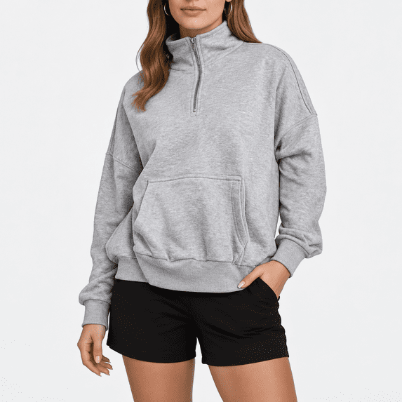 Womens Sweatshirts Quarter Zip Cropped Pullover Y2k Fleece Fall Fashion Tops Outfits