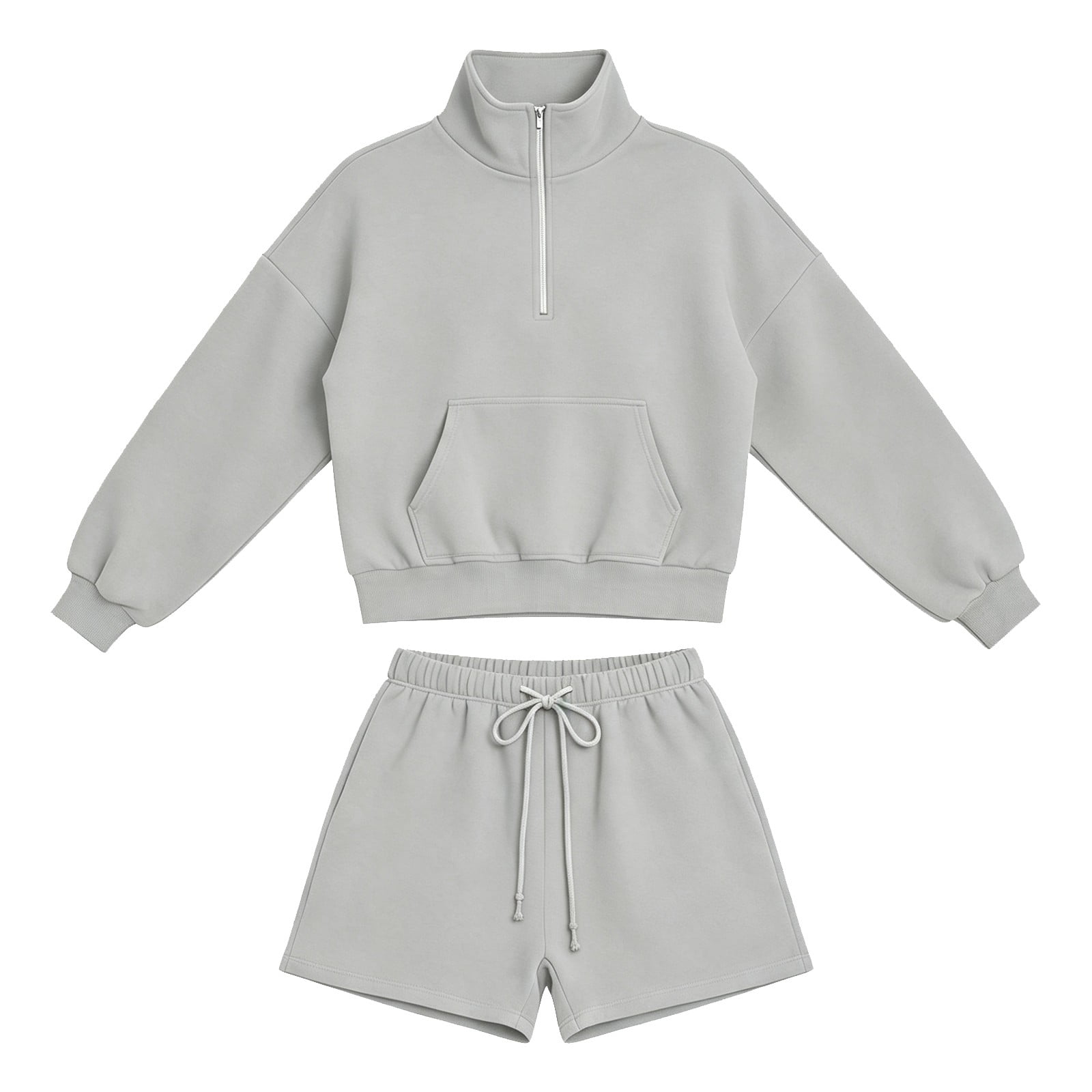 Womens Sweatshirts Quarter Zip Pullovers & Sweat Shorts 2 Piece Athletic Sets Cute Y2k Tops Fall Outfits for Women (Grey XL)