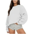 thumbnail image 1 of Womens Sweatshirts Round Neck White Long Sleeve Hoodless Casual Loose Blouse Fall Winter Clothes, 1 of 6