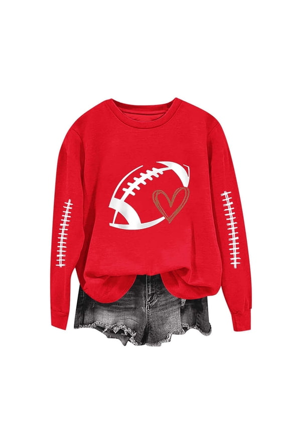 Womens Sweatshirts Rugby Loose Casual Printed Long Sleeved Sweatshirt,Tops for Women Red