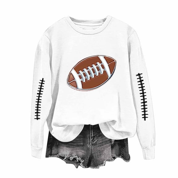 Womens Sweatshirts Rugby Loose Casual Printed Long Sleeved Sweatshirt,Tops for Women White