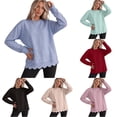 thumbnail image 1 of Womens Sweatshirts Scalloped Crew Neck Loose Fit Solid Color Shoulder Long Sleeve Pullover Soft Casual Layering, 1 of 4