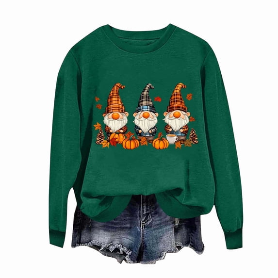 Fall Sweatshirts for Women Thanksgiving Day Printed Long Sleeve Round Neck Hoodless Sweatshirts Army Green XS