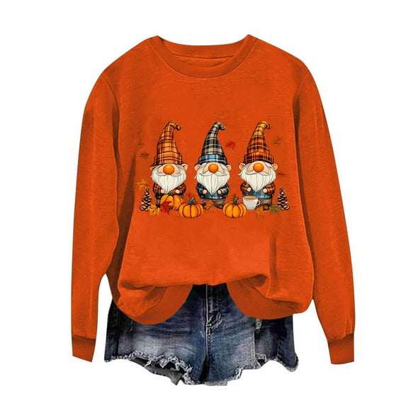 Womens Sweatshirts Thanksgiving Day Pumpkin Hoodless Round Neck Printed Long Sleeve Sweatshirts,Tops for Women Orange