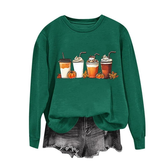 Womens Sweatshirts Thanksgiving Printed Loose Casual Long Sleeved Hooded Sweatshirt Army Green M