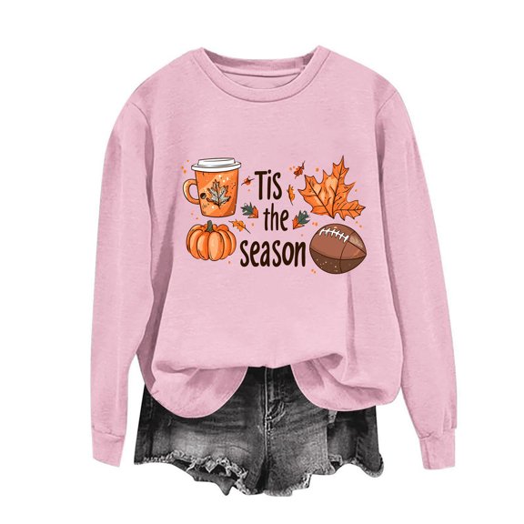 Womens Sweatshirts Thanksgiving Printed Loose Casual Long Sleeved Sweatshirt,Tops for Women Pink