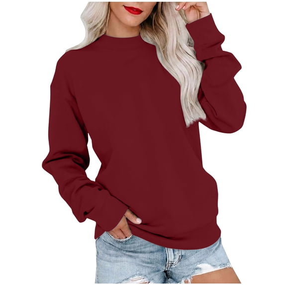 Womens Sweatshirts Thread Splicing Long Sleeve Round Neck Loose Pullover Casual Solid Fall Winter Pullover Tops