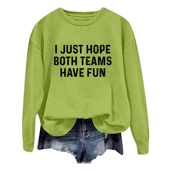 Womens Sweatshirts Trendy Fashion Solid Color Loose Long Sleeve Letter Print Crew Neck Fall Tops,Green,2XL