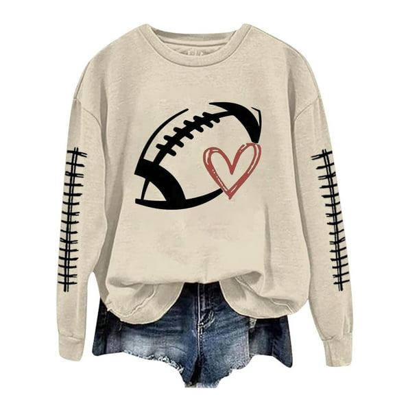 Womens Sweatshirts Trendy Full Sleeve Crewneck Long Sleeve Football Graphic Printed Hoodless Pullover Blouse Top