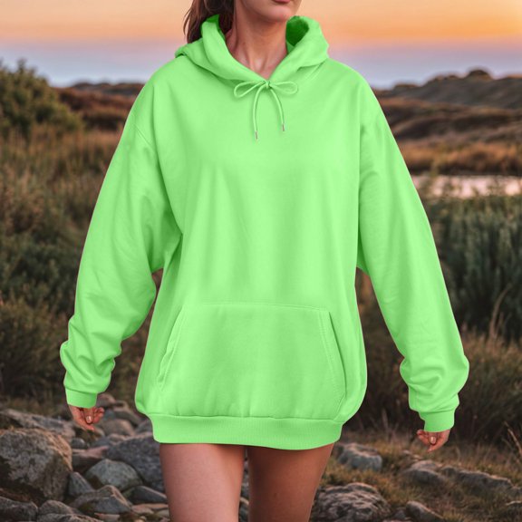 Womens Sweatshirts Trendy New Women's Fashion Casual Ladies Solid Long Sleeve Tops Blouse Hooded Sweatshirts Style B-41 Mint Green M