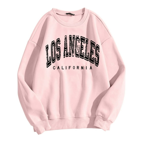 Womens Sweatshirts Vintage Los Angeles Letter Print Hoodless Sweatshirt Long Sleeve Crewneck Top Streetwear Sweatshirts Pink L