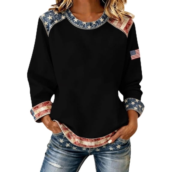 Womens Sweatshirts Women's Anniversary Print Sweatshirt Without Hood Crew Neck Long Sleeve Casual Pullover Soft Black L