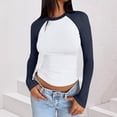 thumbnail image 1 of Womens Sweatshirts, Women's Long Sleeve Shirts Slim Fit Stretchy Color Block Slightly Cropped Tops, 1 of 5