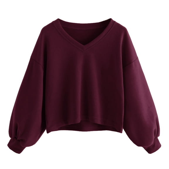 Womens Sweatshirts Women's Solid Color Sweatshirt Fashion Women Solid Casual Drop Shoulder Lantern Sleeve Sweatshirt Pullover Tops